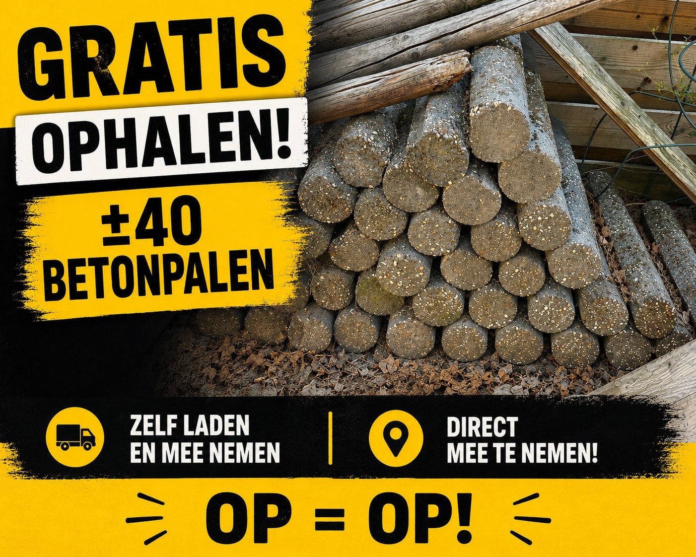 Gratis af te halen: circa 40 betonpalen, Ophalen, Gebruikt, 180 tot 250 cm, Palen