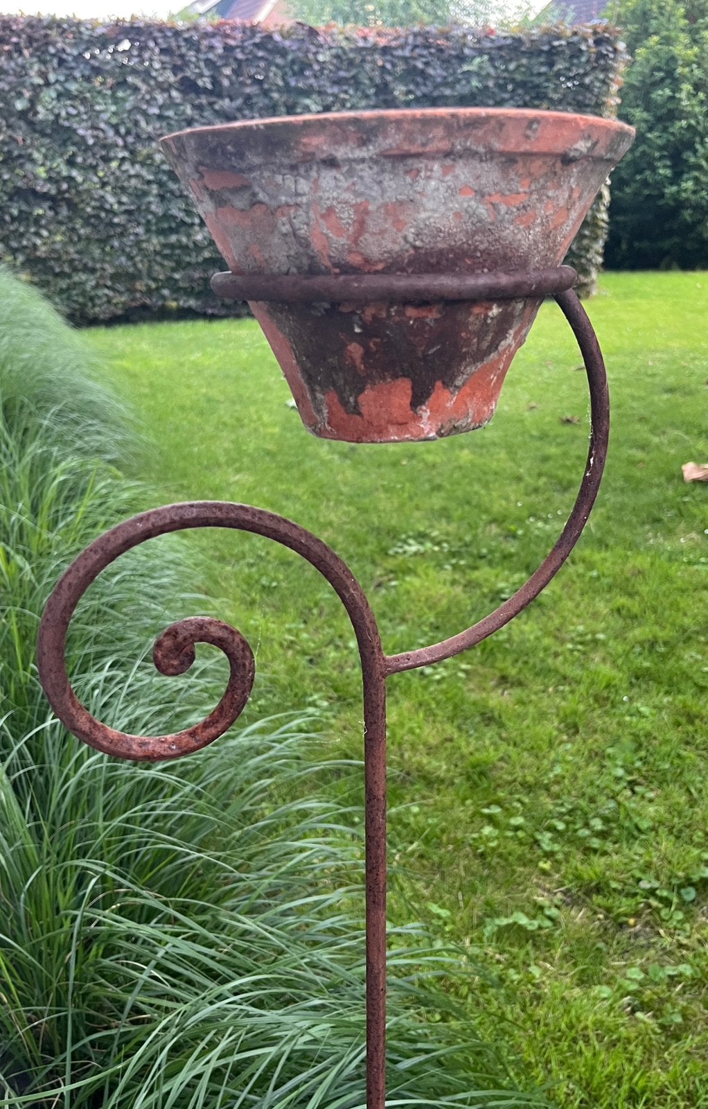 Harspot terracotta kaars fakkel met ijzeren houder 3 stuks, Ophalen, Gebruikt