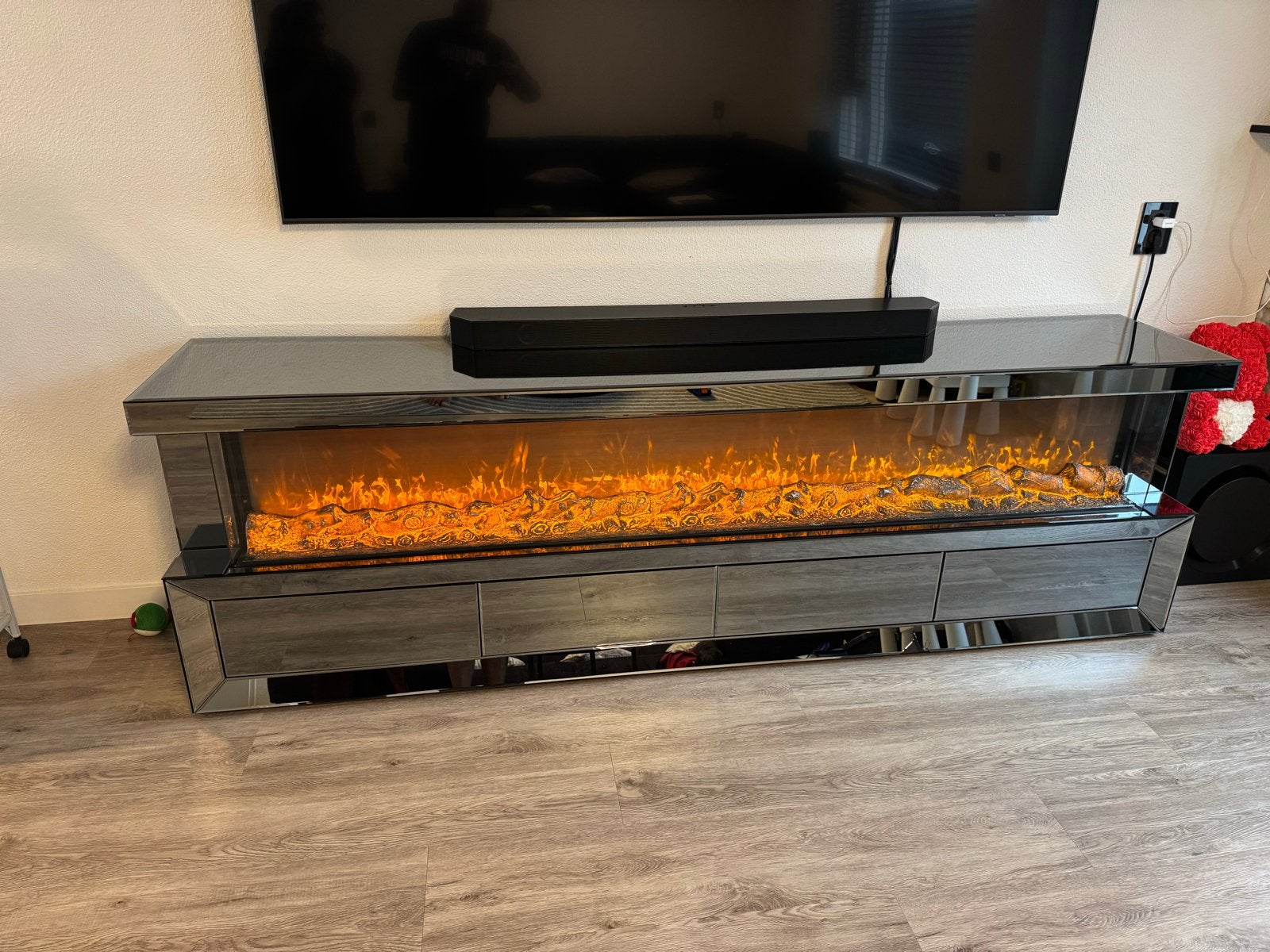 TV-meubel met sfeerhaard, Huis en Inrichting, Ophalen, Gebruikt, Modern, Glas