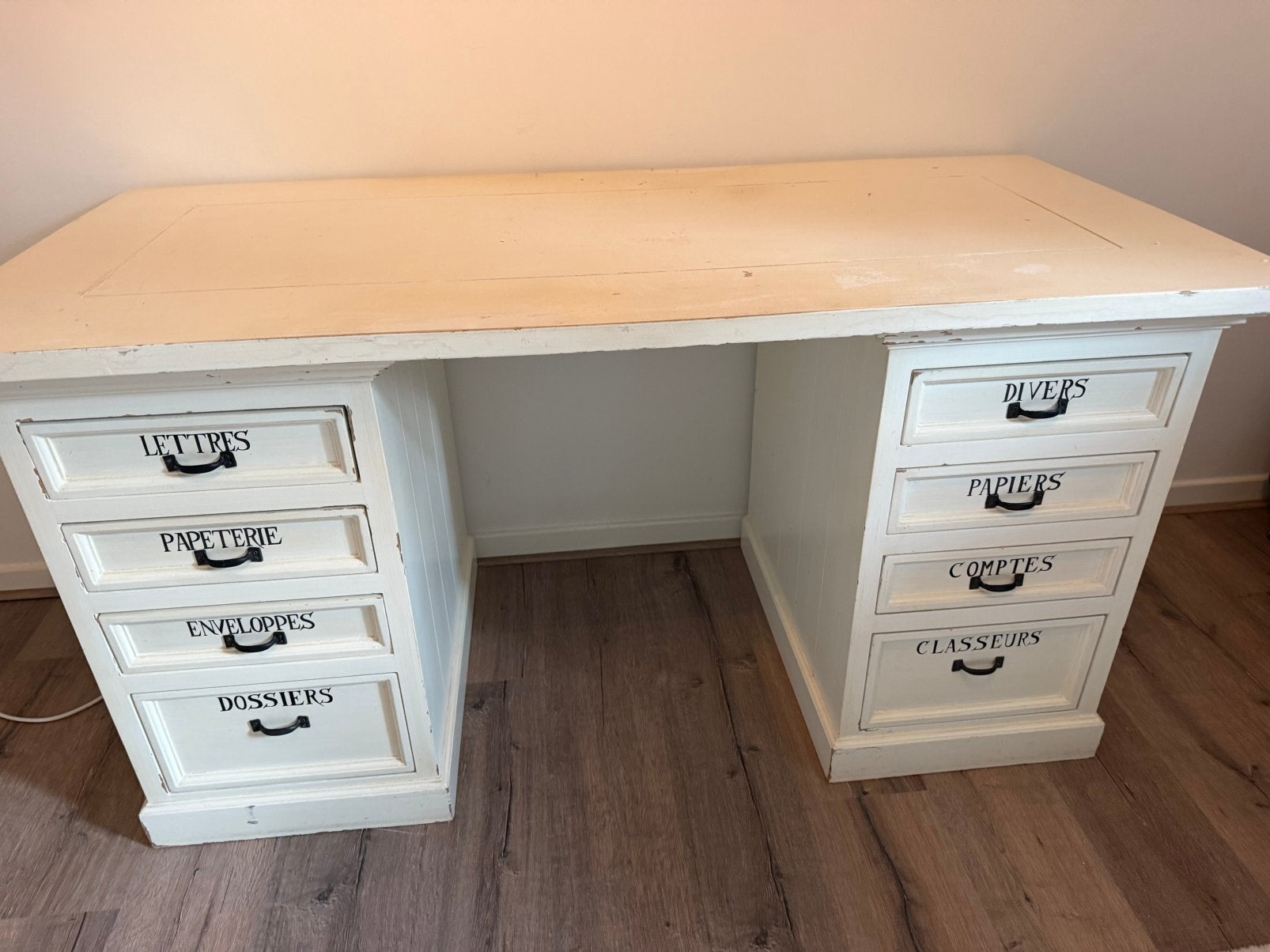 Vintage Riviera Maison wit bureau met lades en opbergruimte, Ophalen, Overige typen, Gebruikt, Vintage
