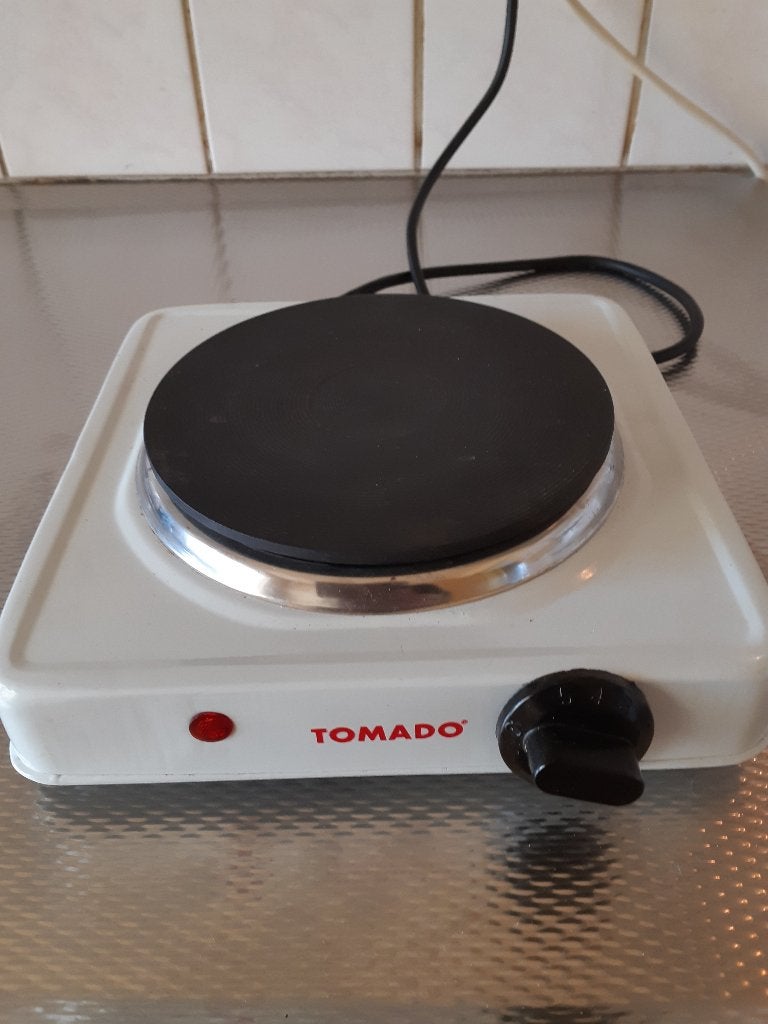 Handige Tomado 1-Pits Elektrische Kookplaat – Wit (1000W), 3 kookzones of minder, Ophalen of Verzenden, Zo goed als nieuw, Vrijstaand