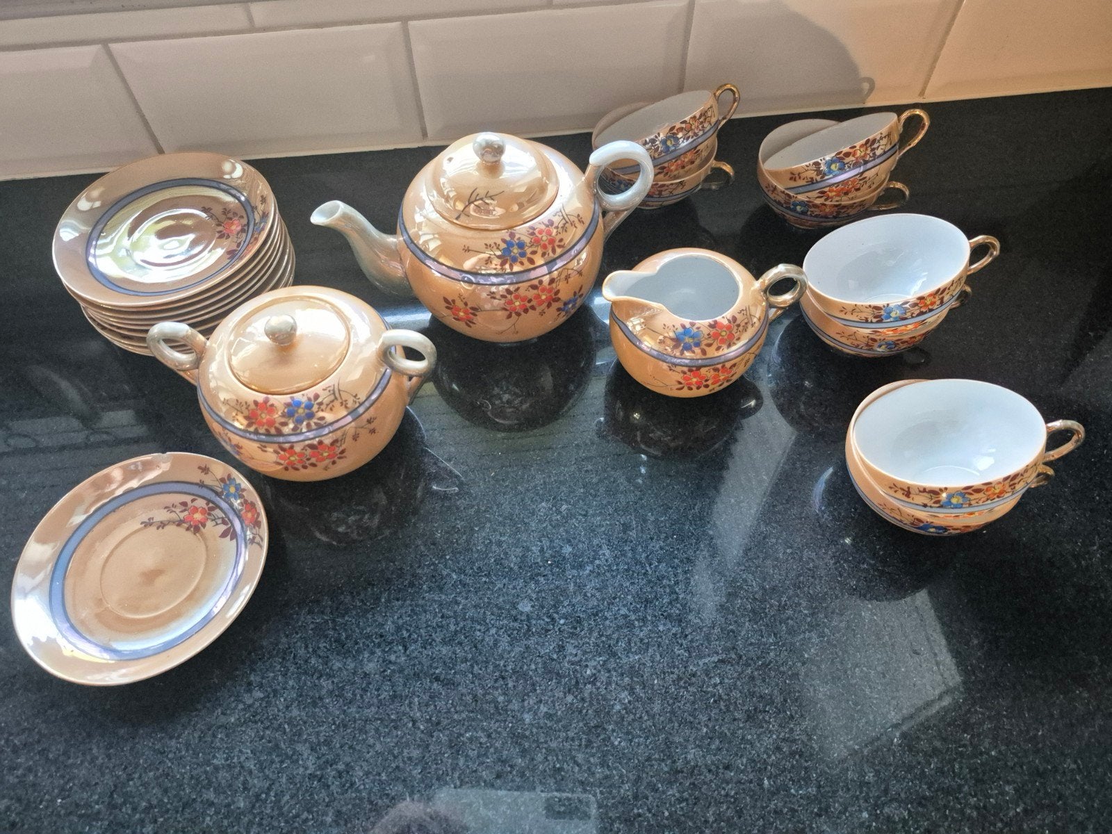 Prachtig Vintage Japans Lusterware Theeservies Jaren '20/'30, Antiek en Kunst, Ophalen of Verzenden