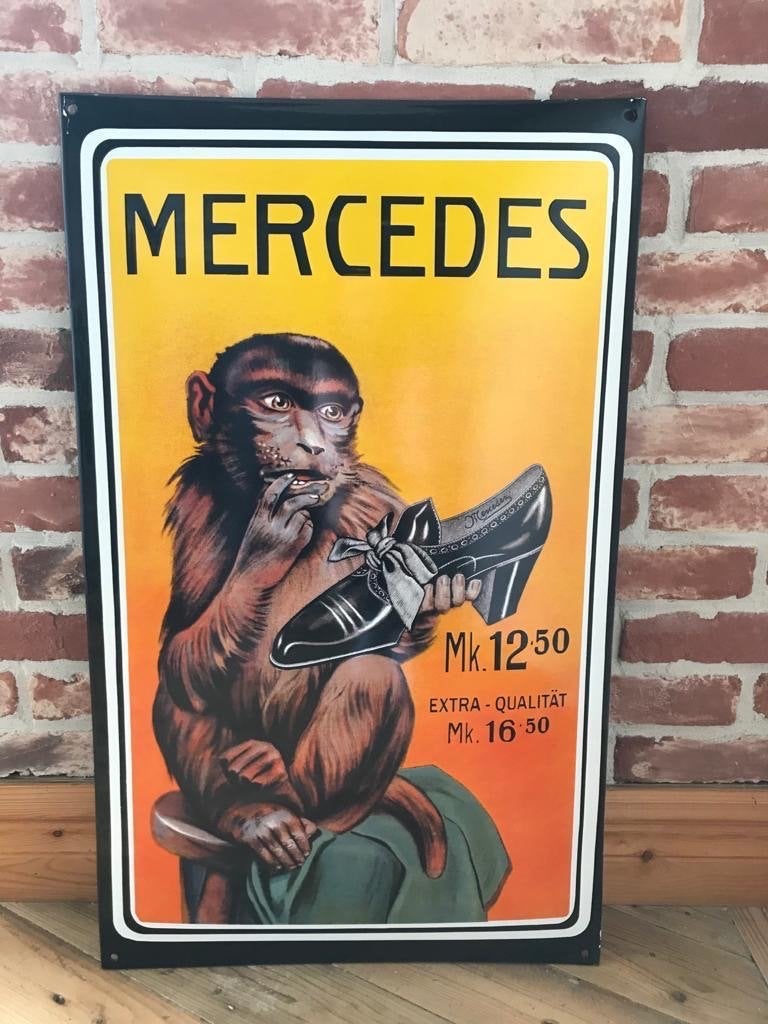 Vintage Mercedes reclamebord emaille, Ophalen of Verzenden, Gebruikt, Reclamebord