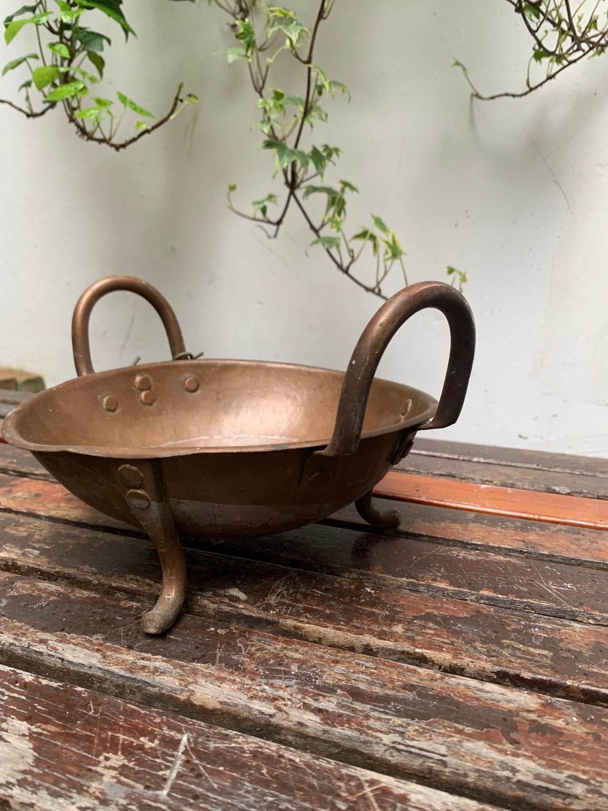 Antieke Koperen Kom met Handvatten en Voetjes, Antiek en Kunst, Antiek | Koper en Brons, Ophalen of Verzenden, Koper