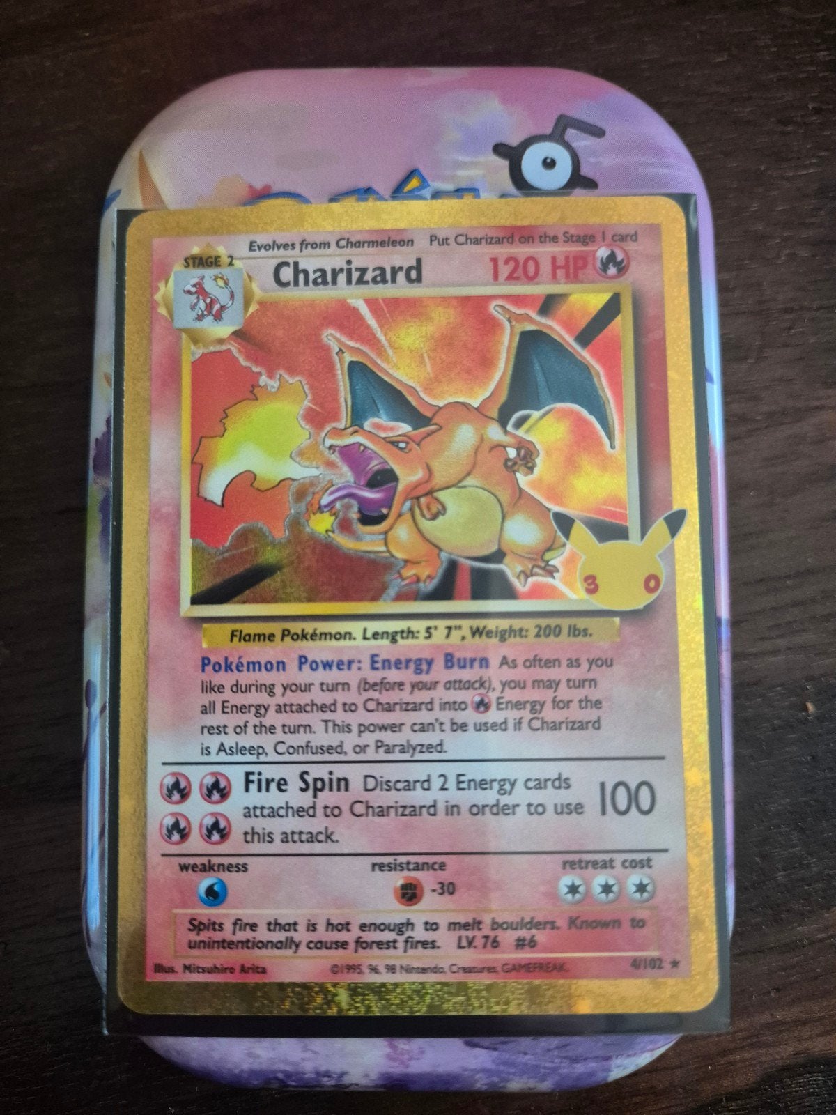 Charizard 30th Anniversary Pokémon Kaart, Ophalen of Verzenden, Zo goed als nieuw, Losse kaart, Foil