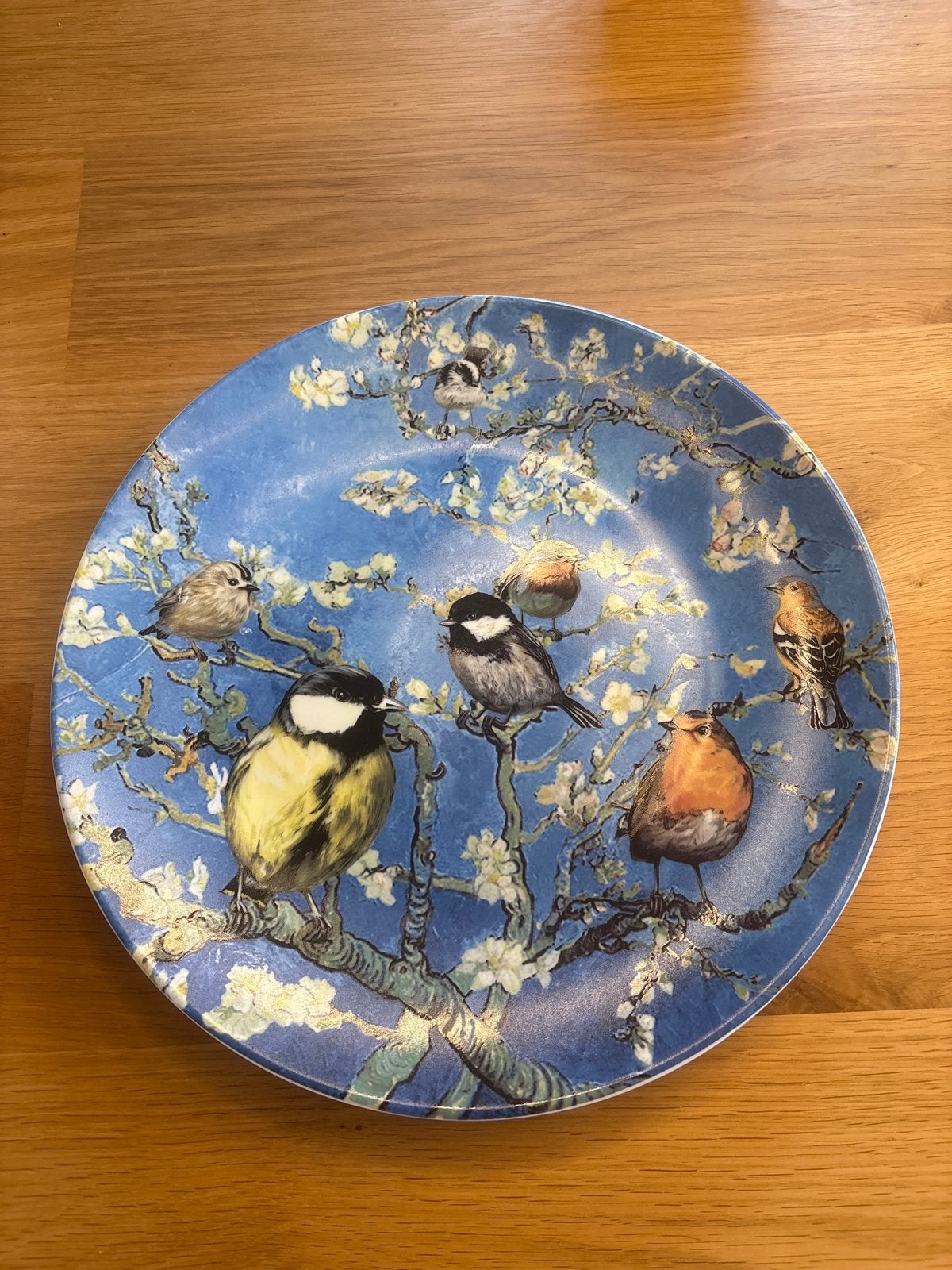 Heinen Delfts Blauw Sierbord met Vogels en Bloesem, Ophalen