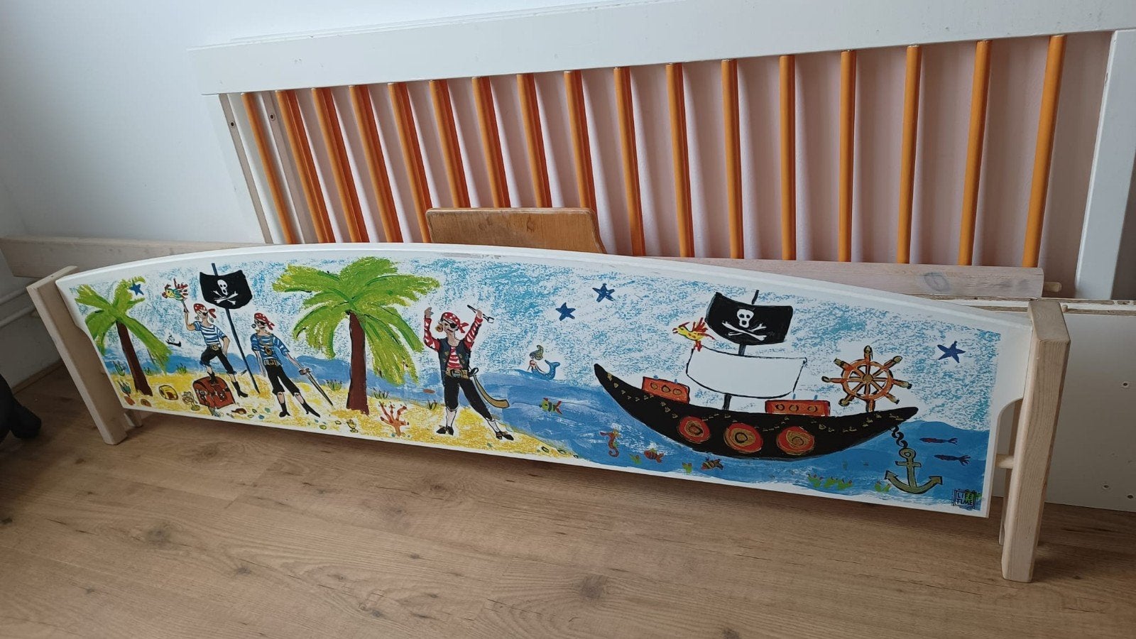 Lifetime bedrand met piraten tekening, Ophalen, Gebruikt, Eenpersoons, Wit