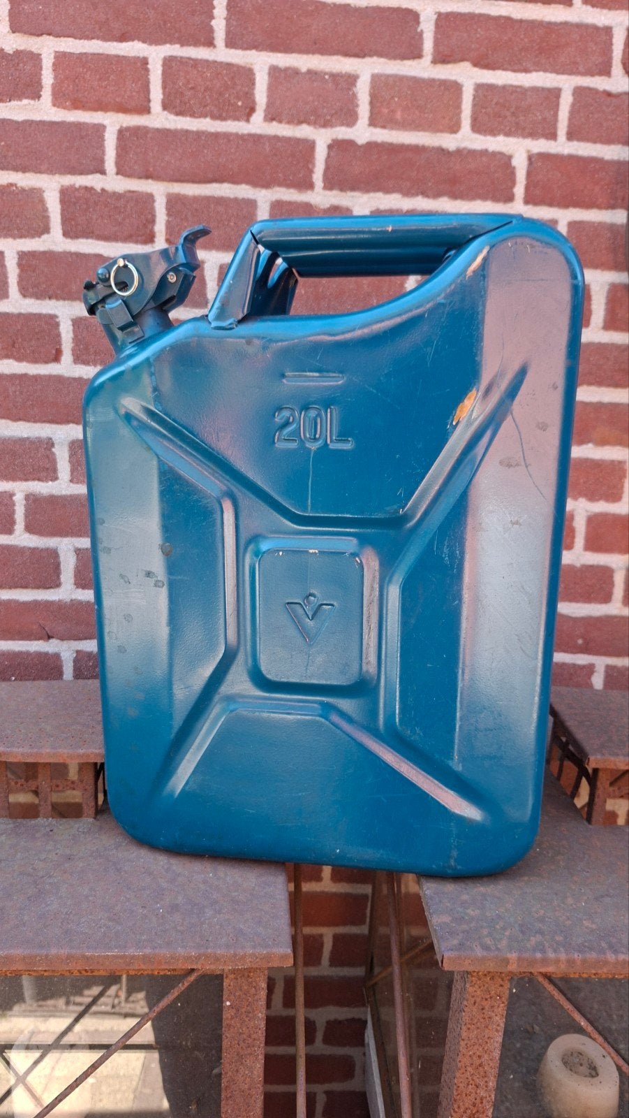 20 liter jerrycan, blauw, metaal, Ophalen of Verzenden