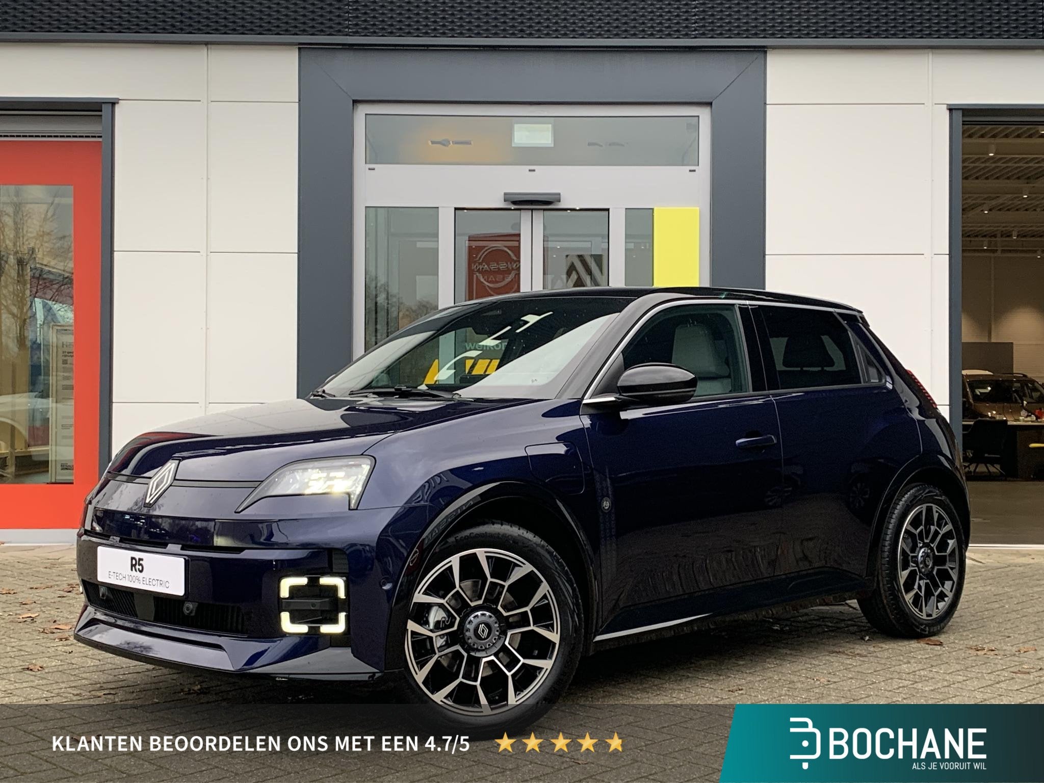 Renault 5 comfort range Roland-Garros 52 kWh | Demo | Pack s, Auto's, Blauw, Leder en Stof, Origineel Nederlands, 500 kg