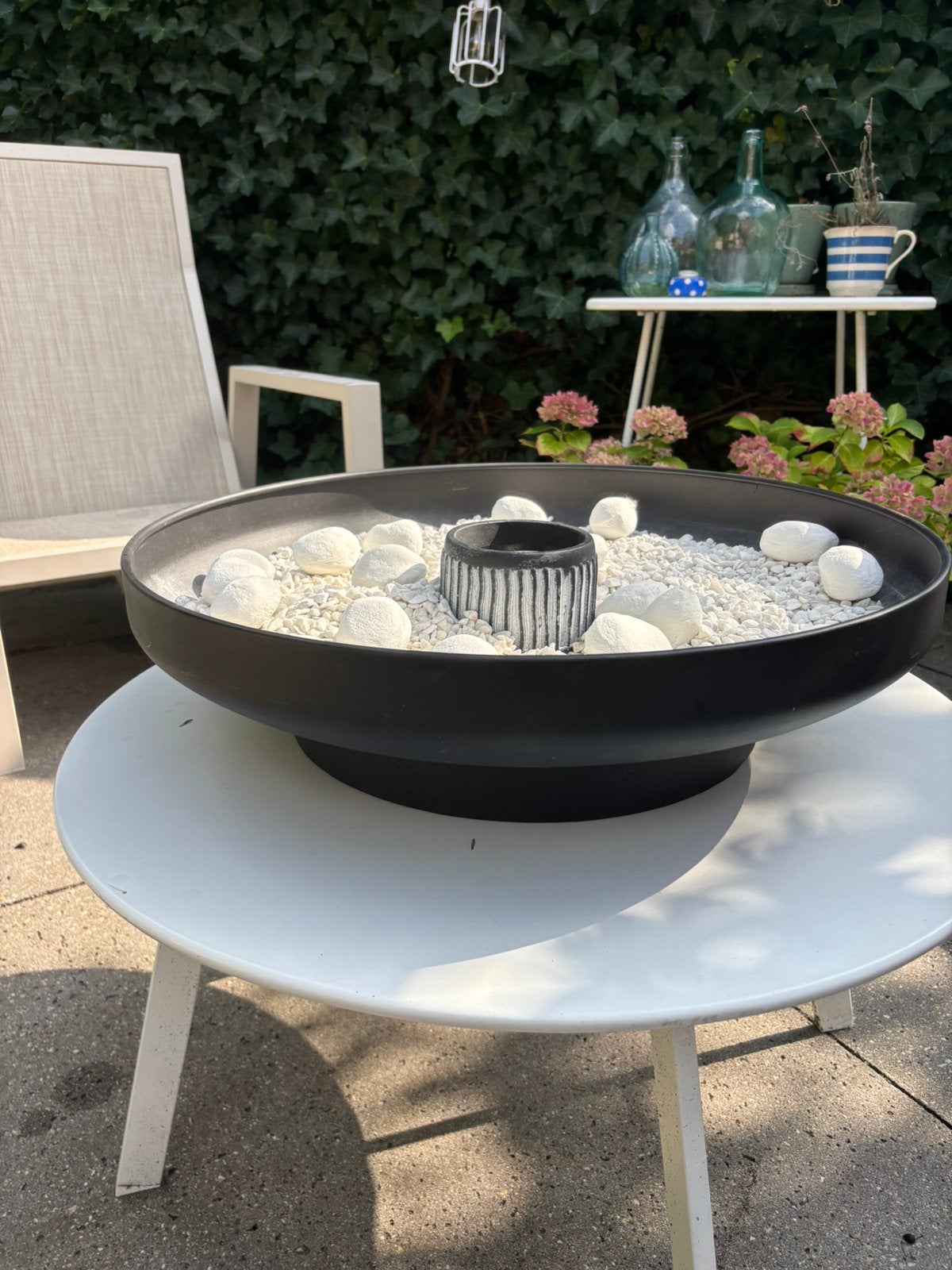 Ronde tafelhaard / bio-ethanol haard zwart, Tuin en Terras, Ophalen of Verzenden, Zo goed als nieuw