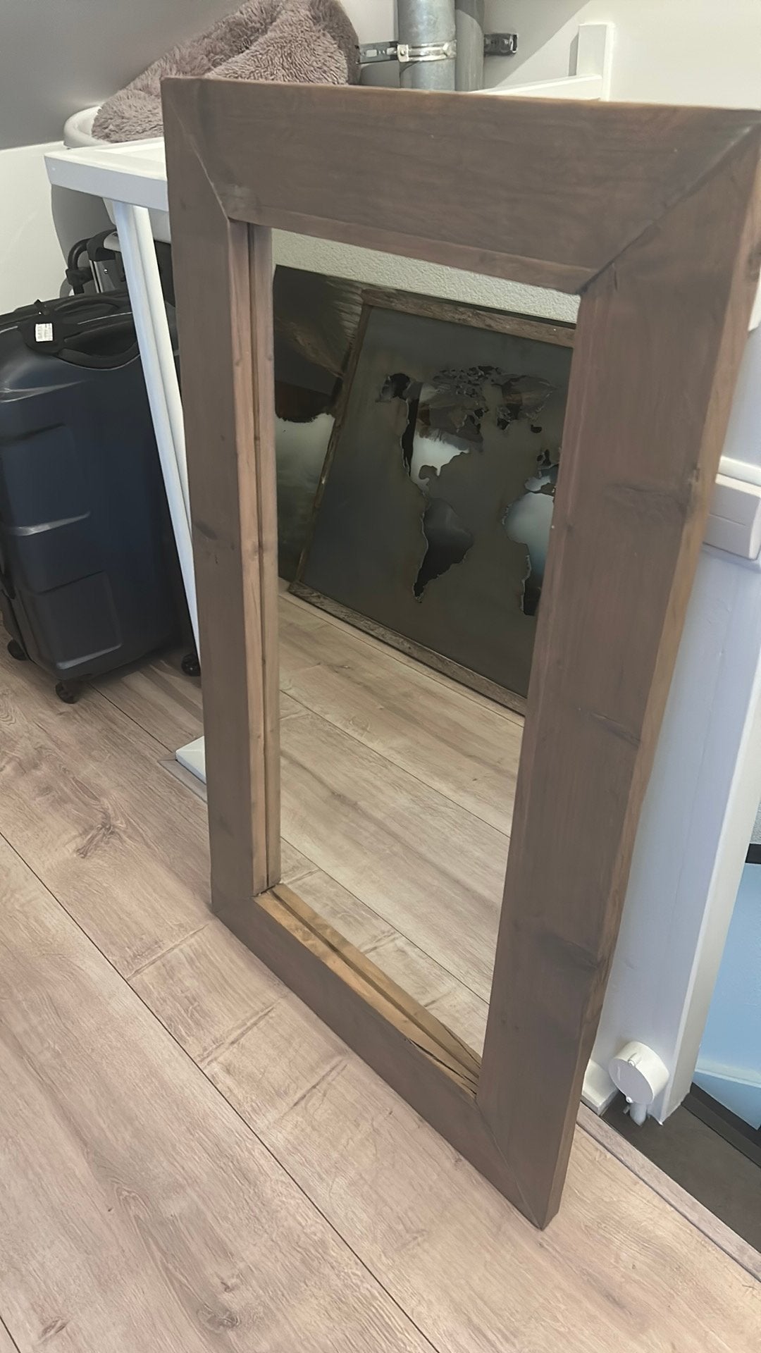 Grote spiegel steigerhout, Ophalen, Gebruikt, 100 tot 150 cm, Rechthoekig