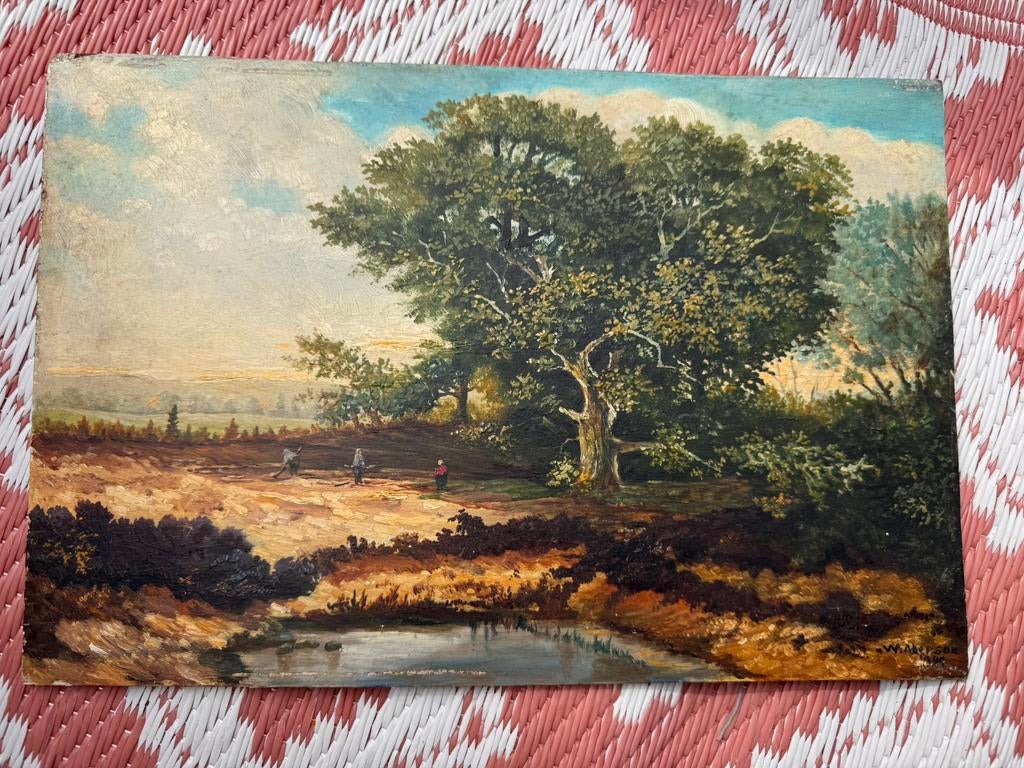 Olieverf op hout 1949 W.H. Aberson- natuur in Twente, Antiek en Kunst, Kunst | Schilderijen | Klassiek, Ophalen of Verzenden