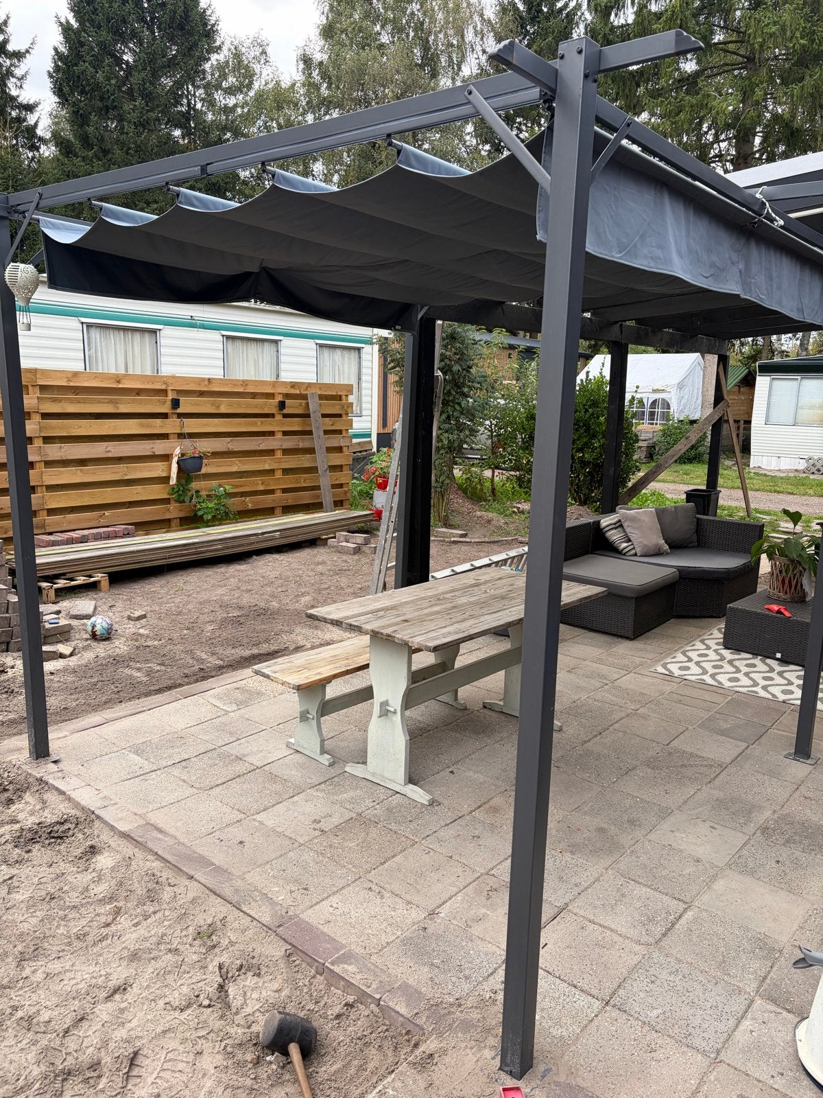 Metalen pergola/tuinpaviljoen met uitschuifbaar doek, Tuin en Terras, Ophalen, Gebruikt, Tuinpaviljoen