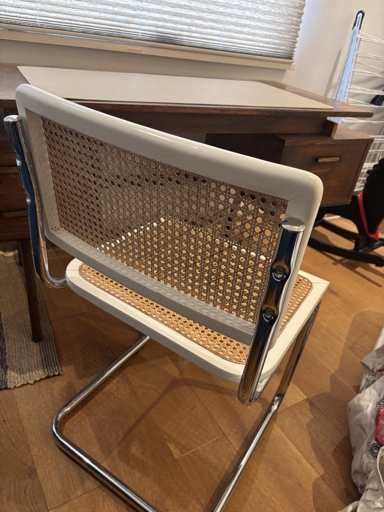 Vintage Thonet stijl stoel met rotan/webbing, Gebruikt, Hout, Wit, Ophalen of Verzenden