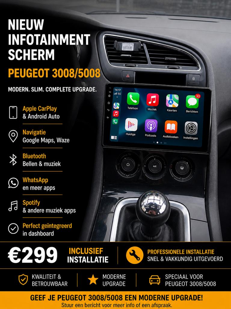 Nieuw CarPlay Scherm Peugeot 3008/5008 incl. installati, Auto diversen, Ophalen of Verzenden, Nieuw