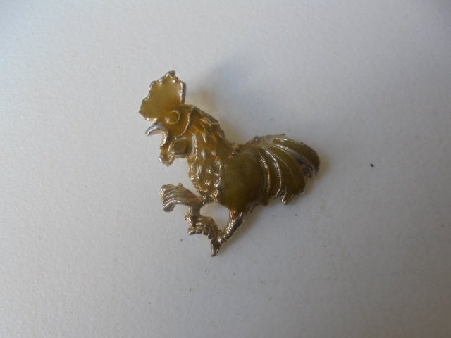 Vintage broche haan groen geglazuurd, Overige materialen, 4 tot 7 cm, Ophalen of Verzenden, Zo goed als nieuw