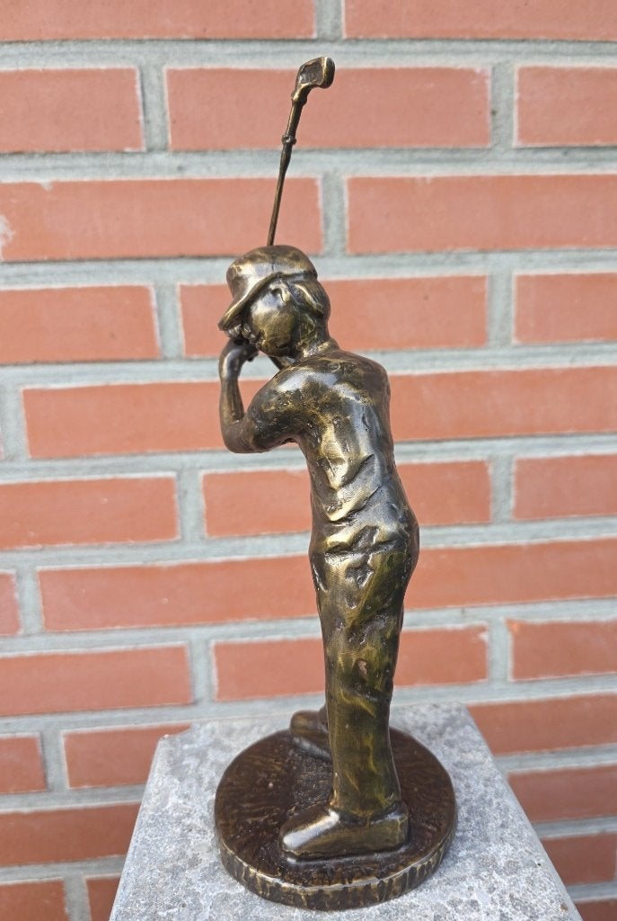 GOLFER / bronzen beeld / 28 cm hoog, Antiek en Kunst, Ophalen of Verzenden, Brons, Beeld