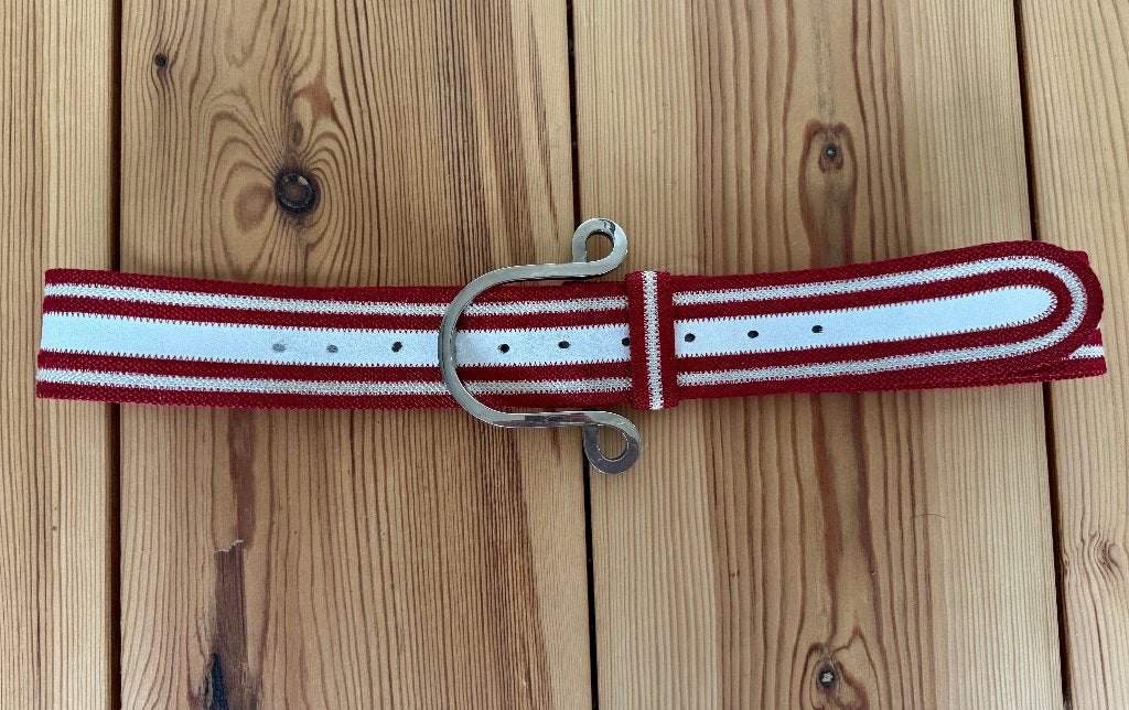 Riem - Rood Wit Stof / leer met gesp van Staal - 100 cm, Ophalen of Verzenden, Zo goed als nieuw, Rood, 100 cm of meer