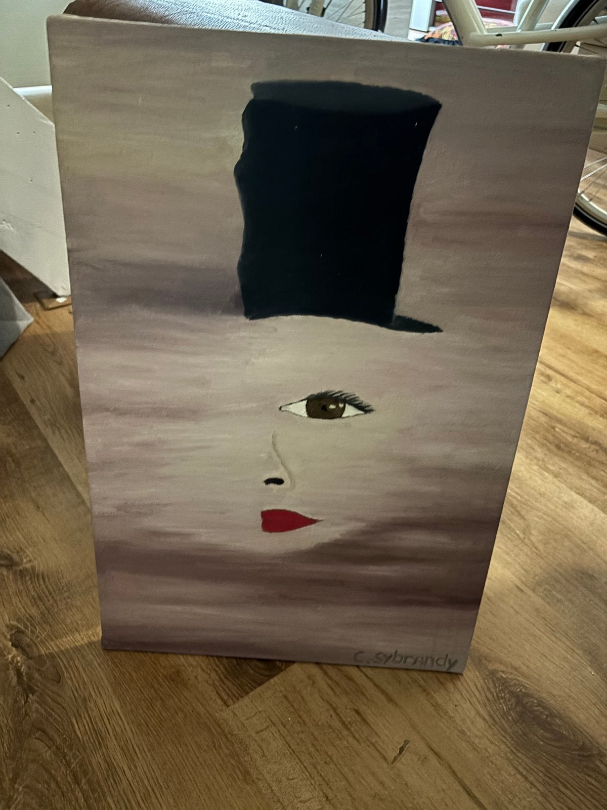 Schilderij met surrealistisch portret en hoge hoed, Antiek en Kunst, Kunst | Schilderijen | Modern, Ophalen