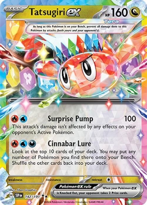 Tatsugiri EX 142 - Surging Sparks, Ophalen of Verzenden, Nieuw, Losse kaart, Foil