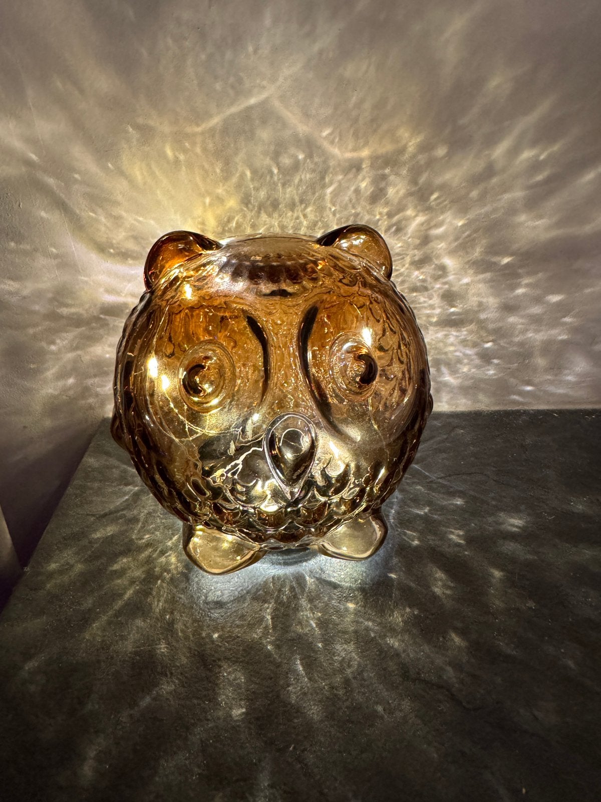 Glazen uil, bruin, met verlichting, Ophalen of Verzenden, Zo goed als nieuw