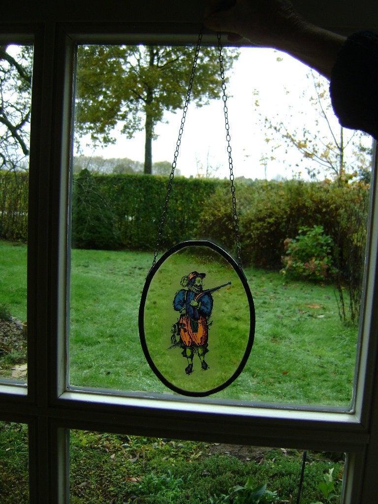 Oude raamhanger antiek - soldaat - glas in lood, Antiek en Kunst, Antiek | Glas en Kristal, Ophalen of Verzenden