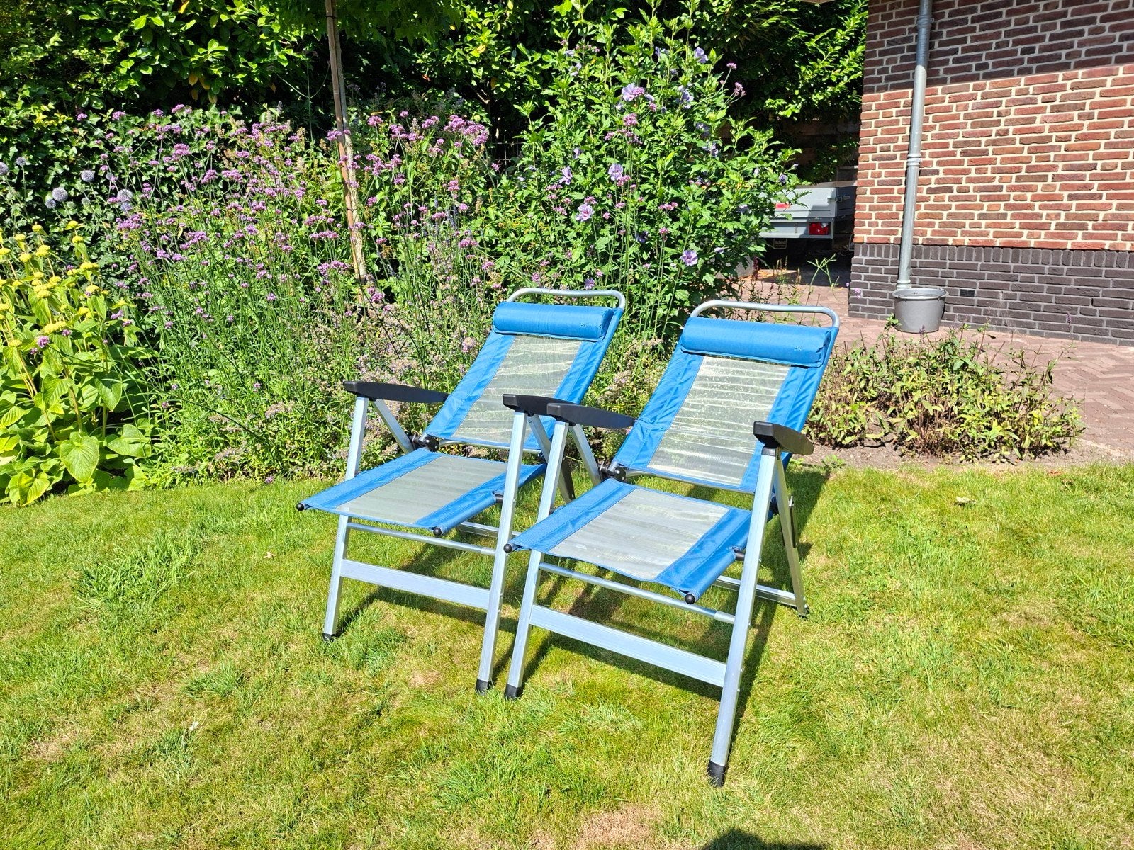 2x Verstelbare campingstoelen - Aluminium & Textileen, Ophalen, Zo goed als nieuw, Aluminium, Verstelbaar