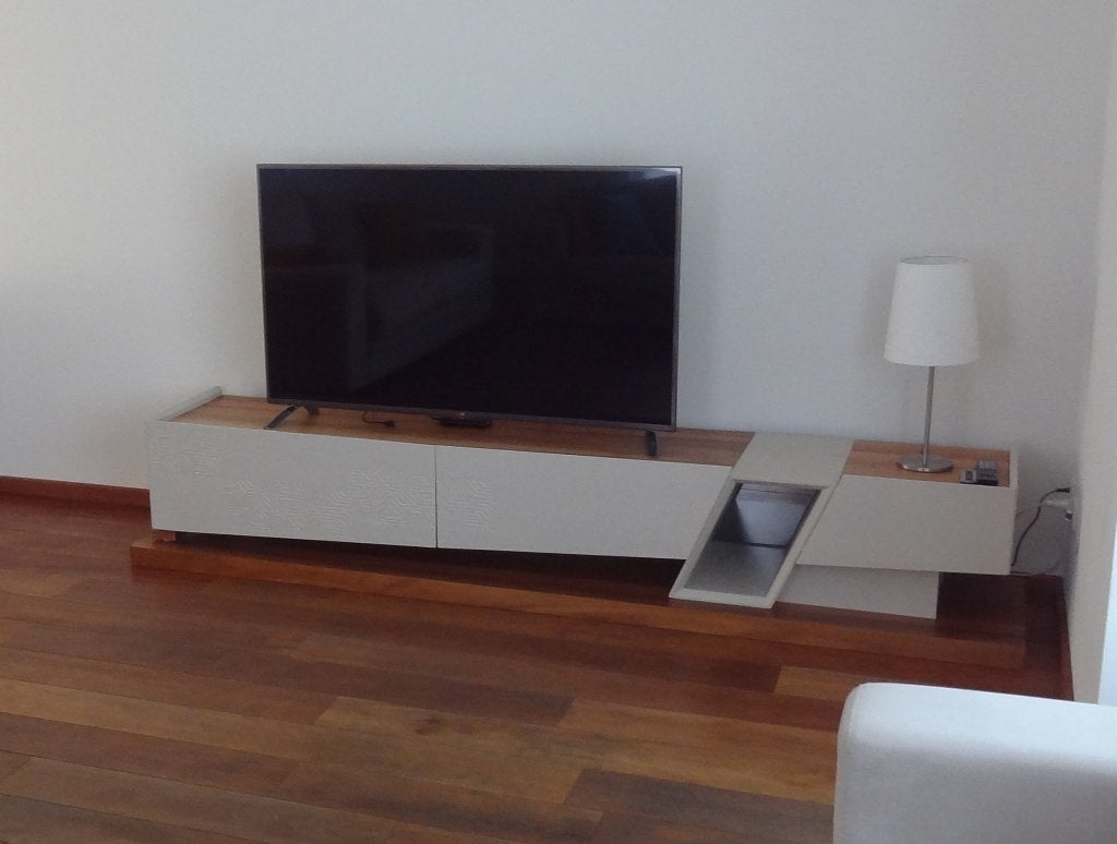 TV Meubel - 250 x 52 x 45 cm - Handgemaakt - Massief Hout, Ophalen, Gebruikt, 200 cm of meer, Minder dan 100 cm
