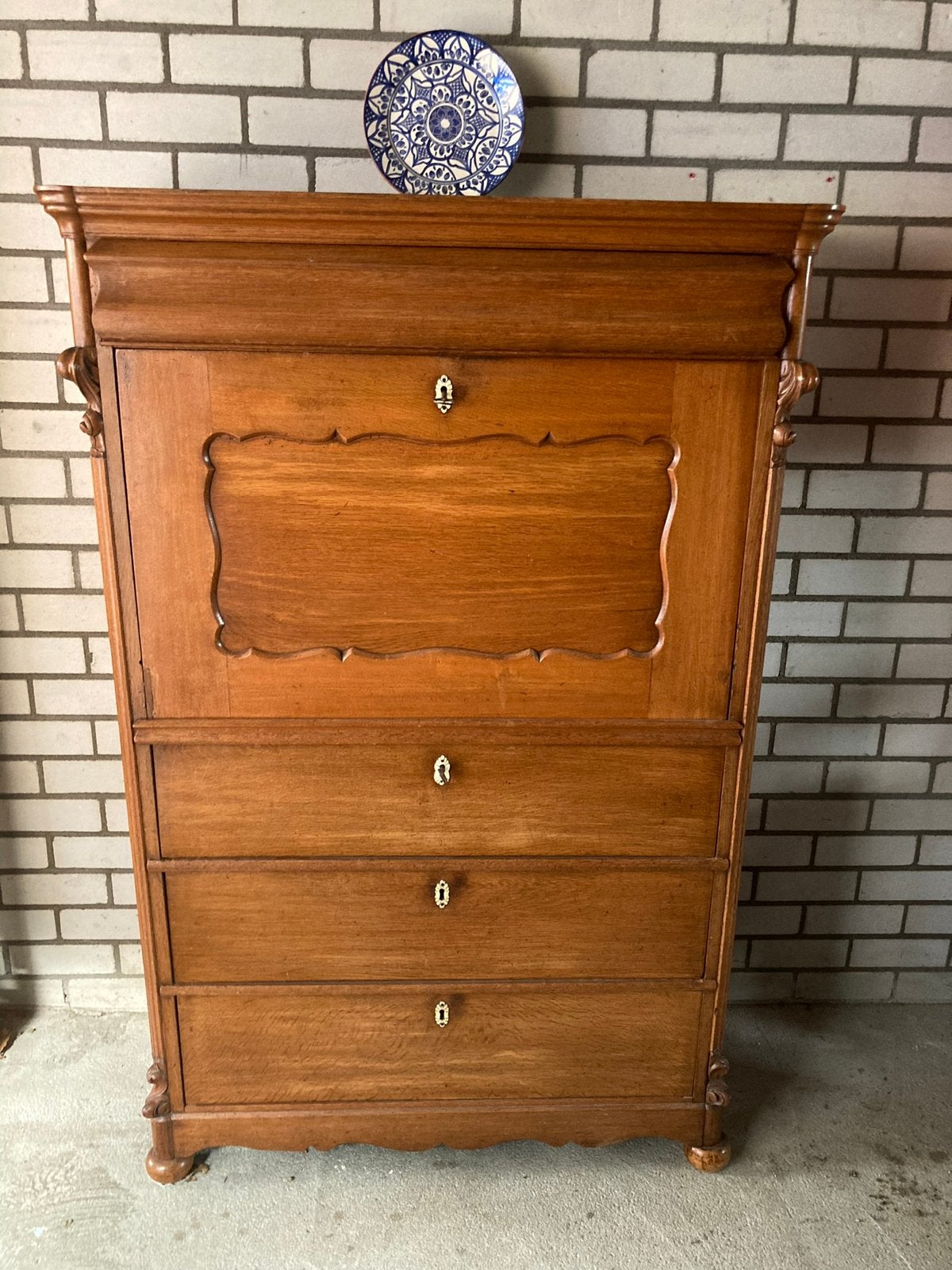 Biedermeier secretaire/bureau, Ophalen, Minder dan 50 cm, Gebruikt, Eikenhout