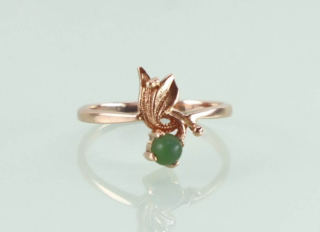 Vintage roségouden ring met jade, Ophalen of Verzenden, Goud, Ring, Met edelsteen