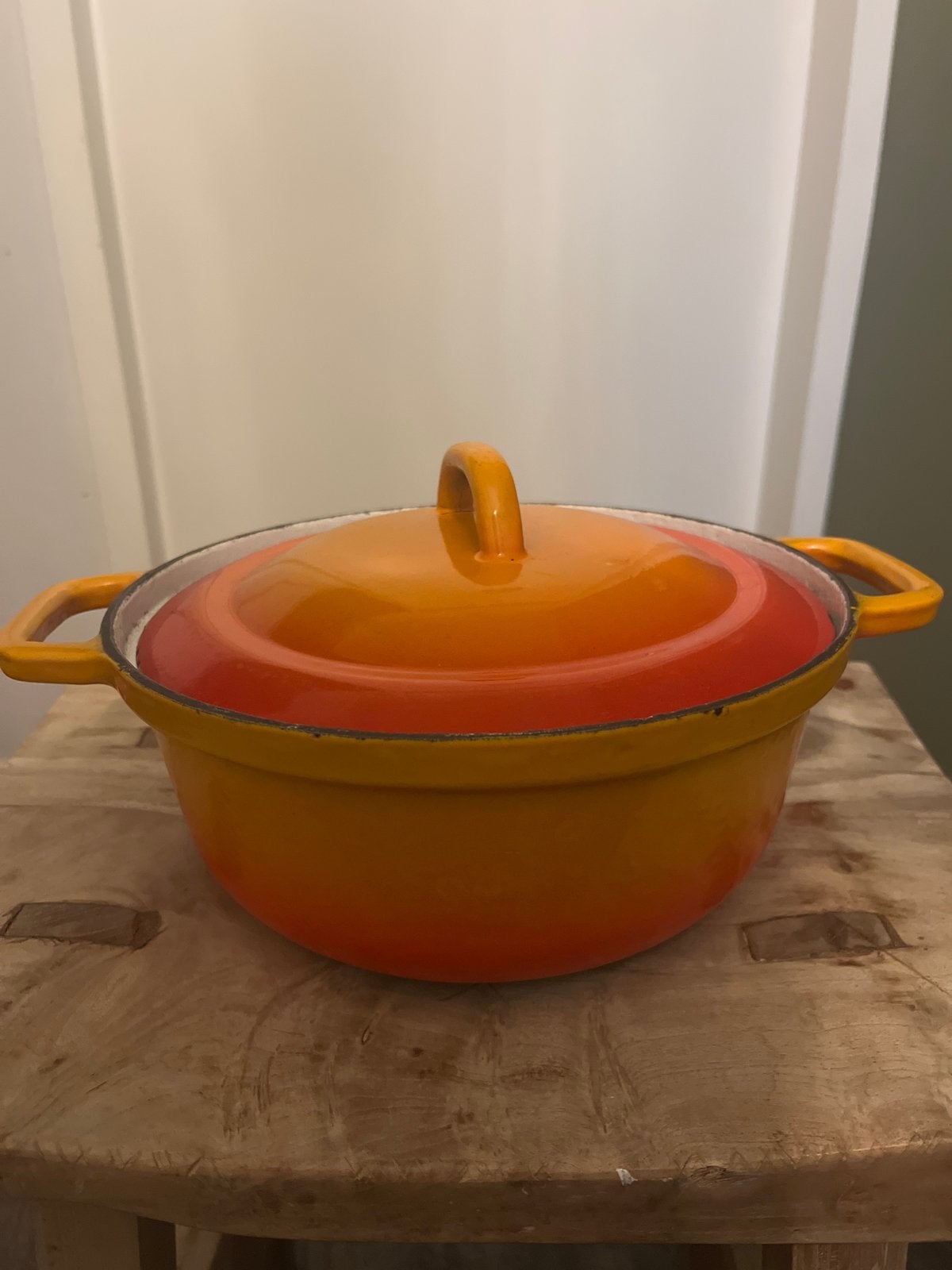 Vintage André Cousances gietijzeren oranje braadpan ovaal, Gebruikt, Overige merken, Braadpan, Gietijzer