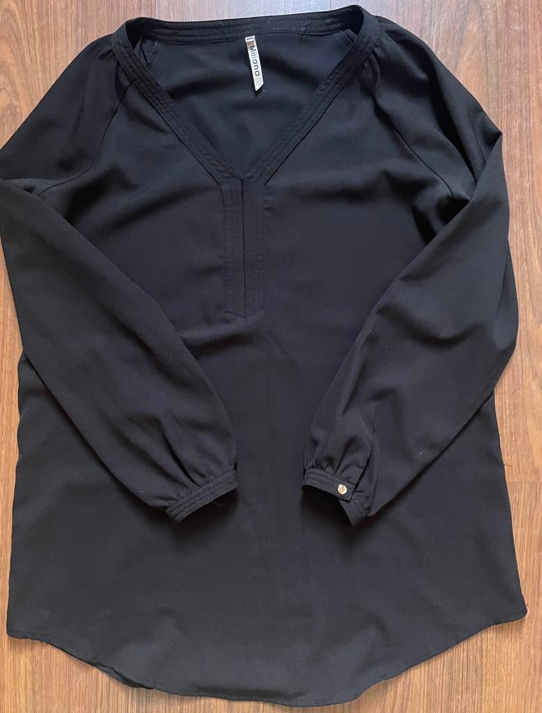 Zwarte lange blouse, M/L, Ophalen of Verzenden, Zo goed als nieuw, Maat 38/40 (M), Zwart