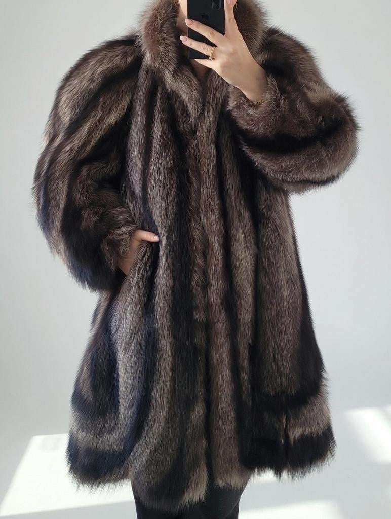 Bontjas Wasbeerhond Grijs Zwart Rieger Dikke Vacht, Kleding | Dames, Jassen | Winter, Maat 38/40 (M), Zwart, Ophalen of Verzenden