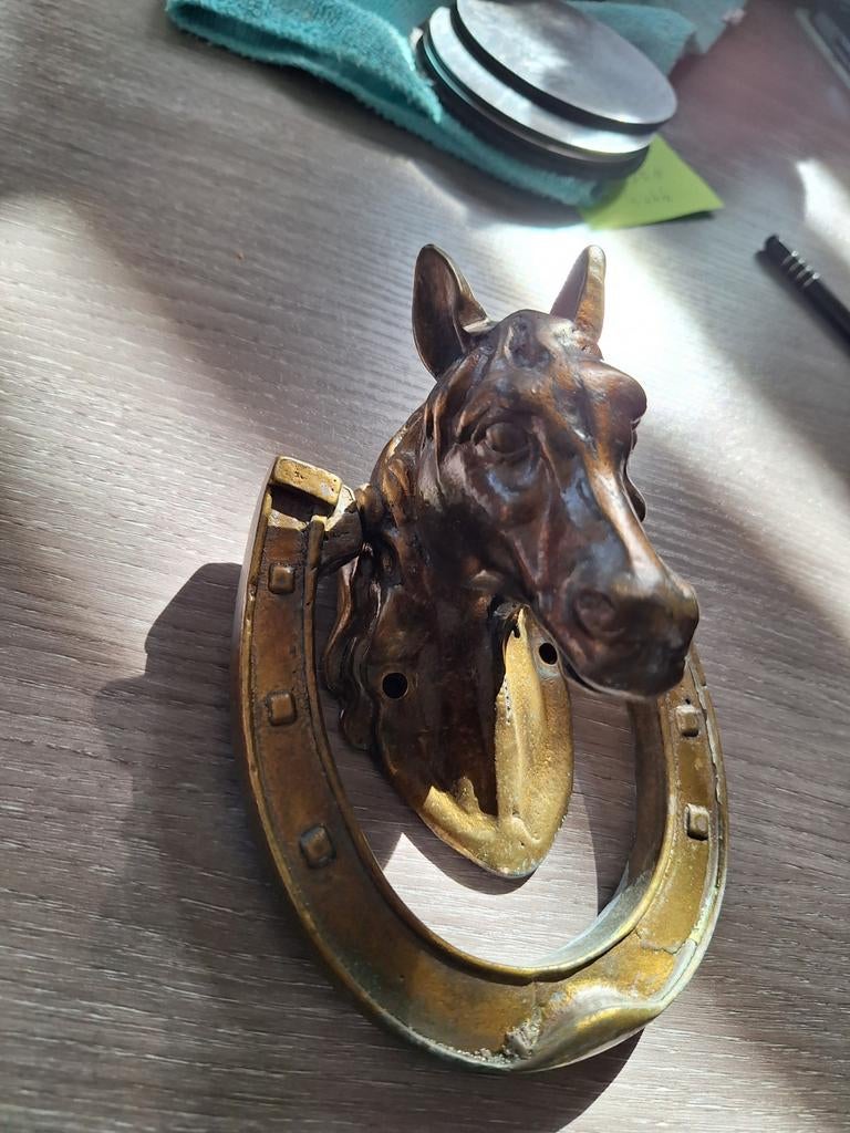 Koperen deurklopper met paardenhoofd, Antiek en Kunst, Antiek | Koper en Brons, Ophalen