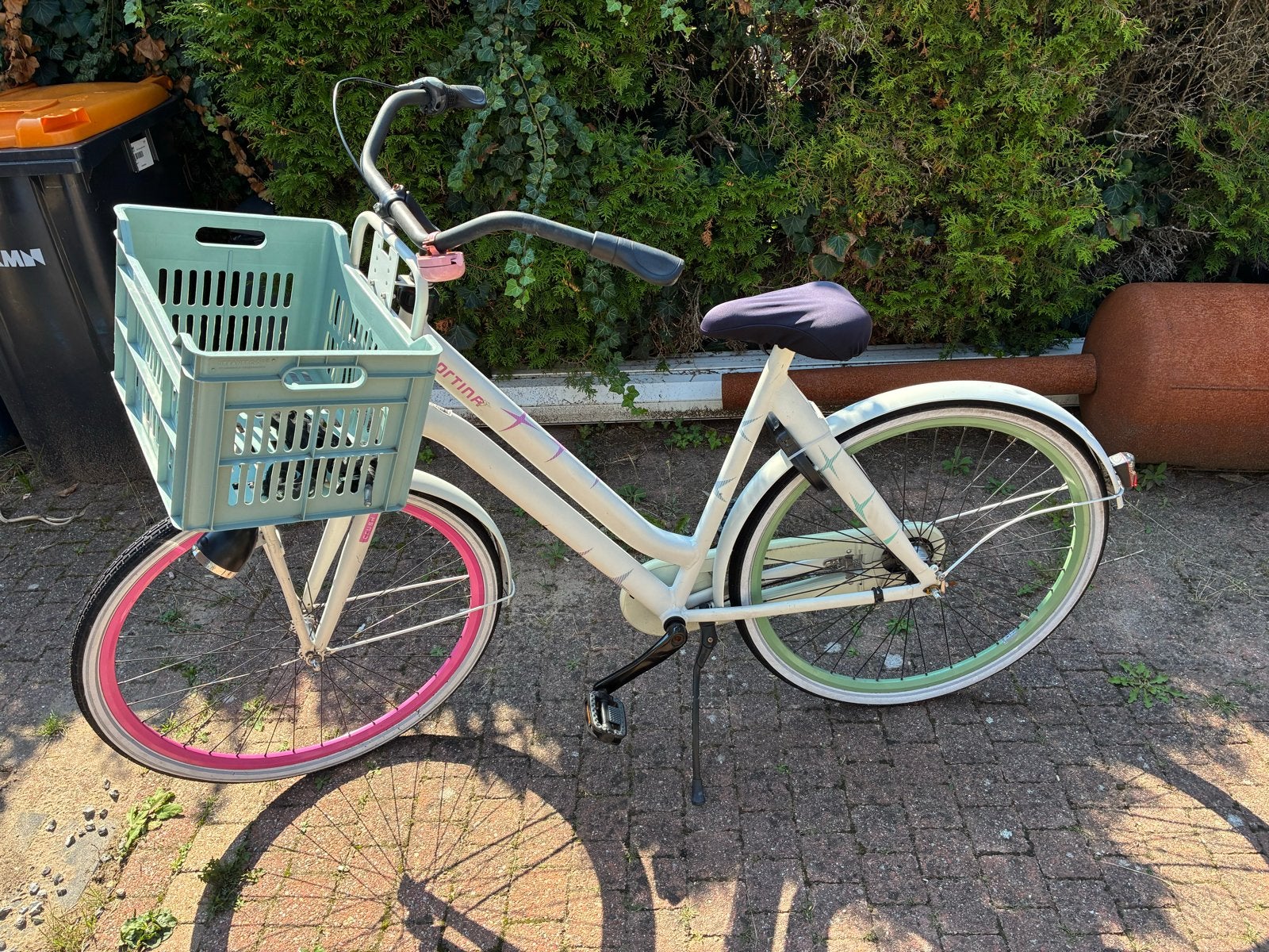 Cortina U4 Transportfiets Dames - Wit/Roze/Groen, Gebruikt, Velgrem, Versnellingen, 50 tot 53 cm