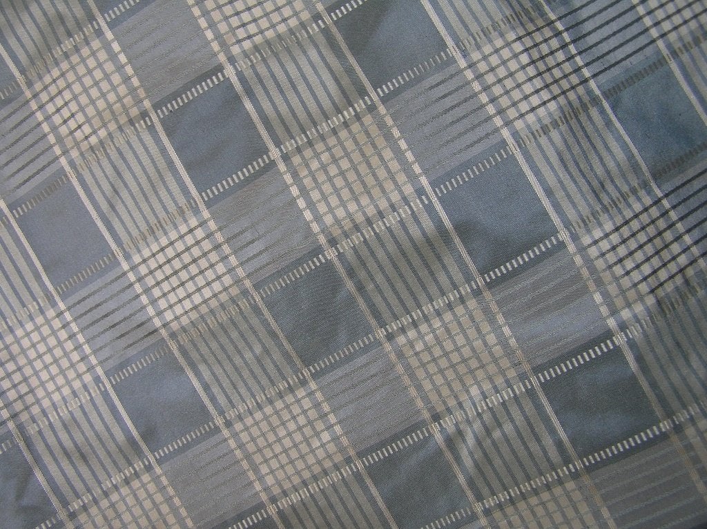 Silk Jacquard van Armani / beige-grijs-blauw --100 % zijde, Hobby en Vrije tijd, Blauw, 120 cm of meer, Ophalen of Verzenden, Satijn of Zijde