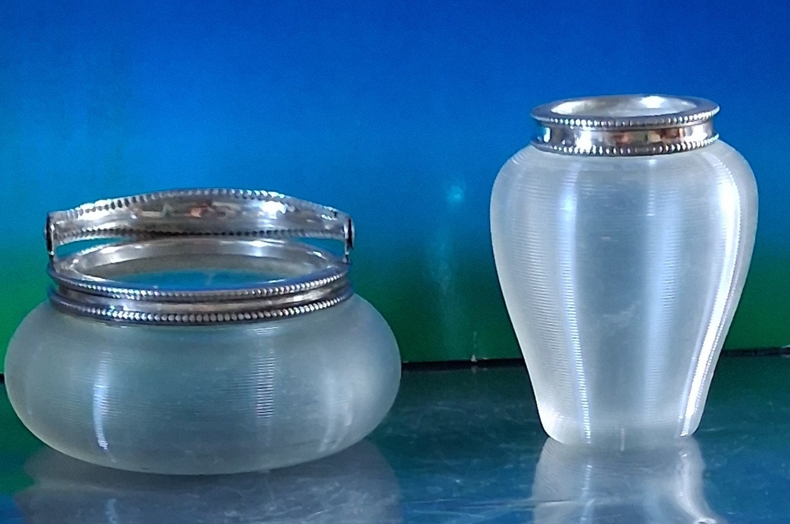 Zilver. Suikerpotje & Theelepelpotje. Draadglas. Merktekens, Ophalen