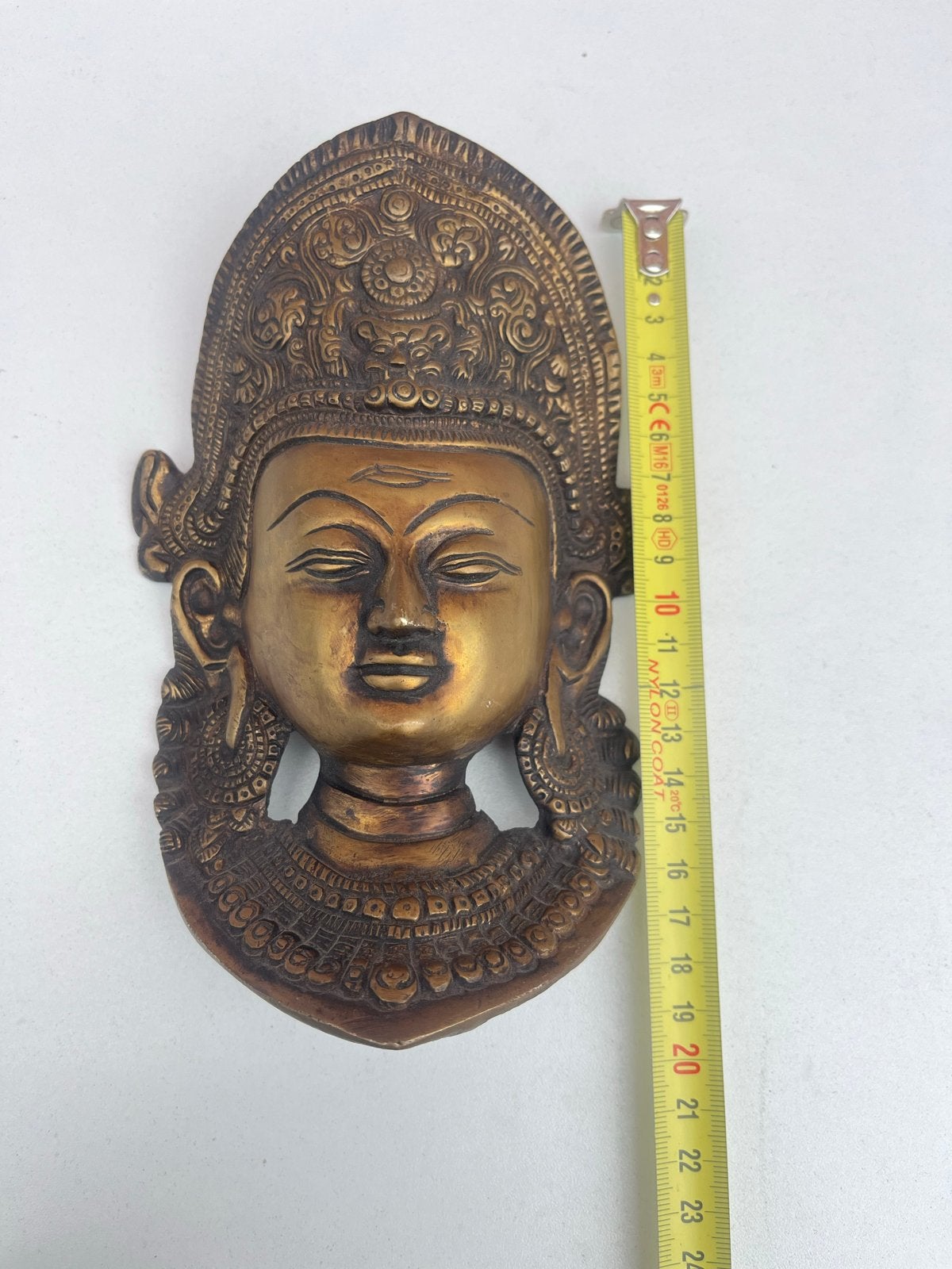 Vintage bronzen masker - Aziatische godheid, Antiek en Kunst, Ophalen, Minder dan 20 cm, Masker, Goud