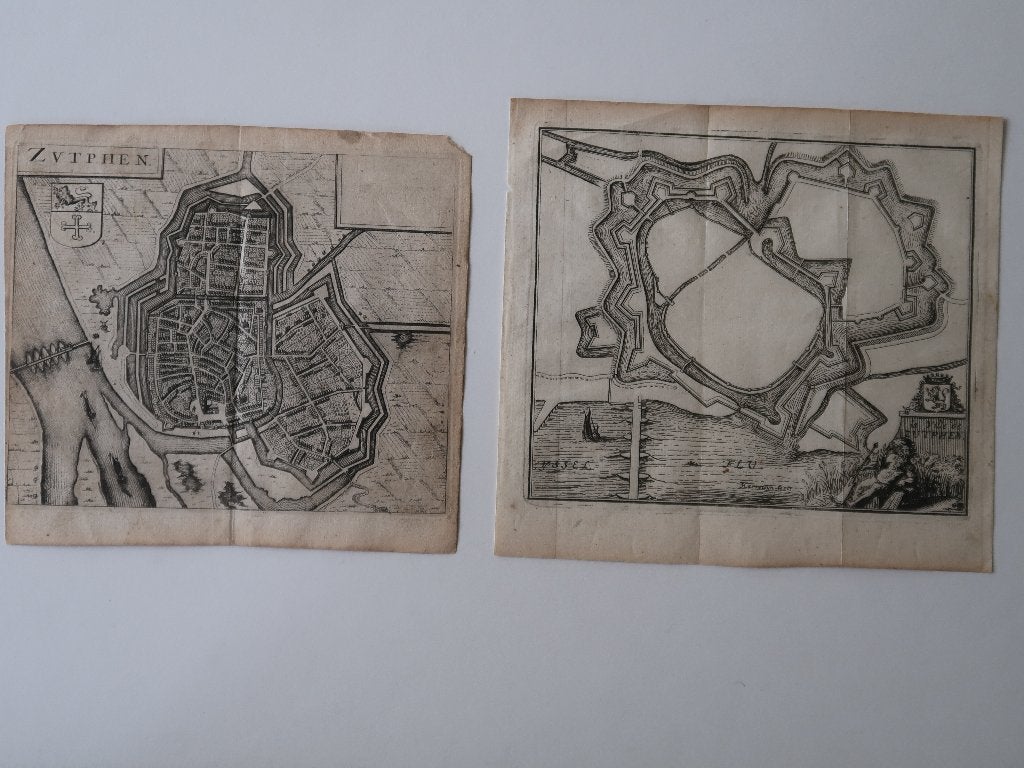 2 Antieke prenten Zutphen Gelderland 1681/1700, Verzamelen, Ophalen of Verzenden, Voor 1940, Gebruikt