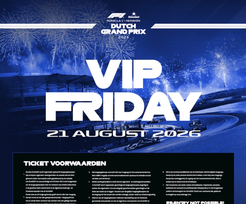 3X Race Home -  VIP Vrijdag Dutch Grand Prix (Tarzan bocht), Tickets en Kaartjes, Evenementen en Festivals, Drie personen of meer