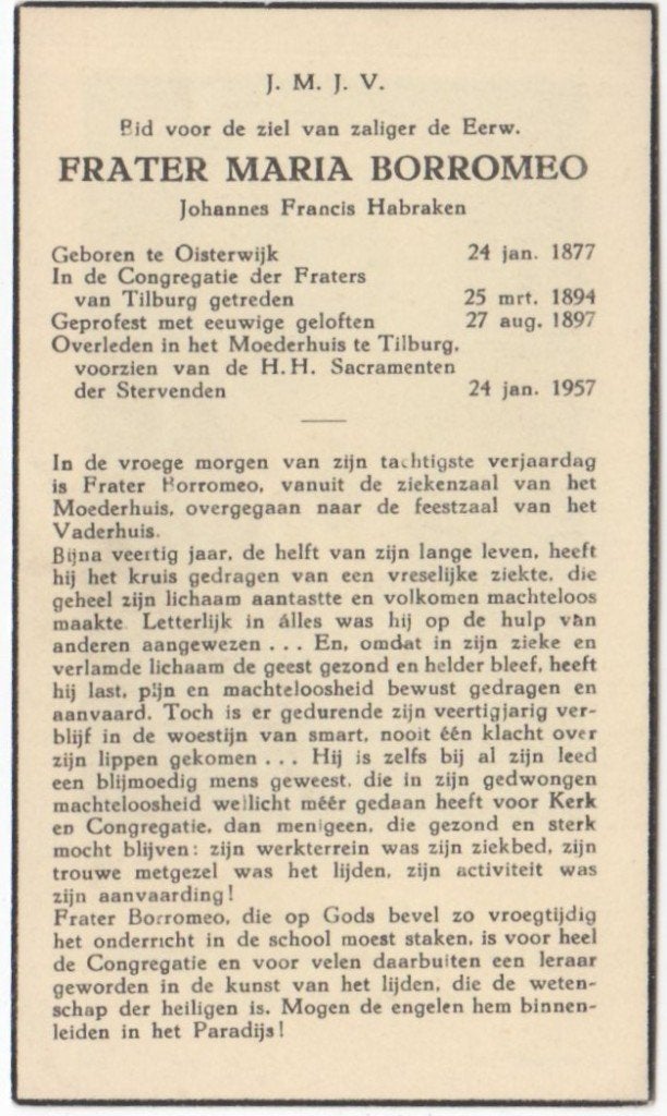 frater Johannes Habraken 1877 Oisterwijk + 1957 Tilburg, 80, Ophalen of Verzenden