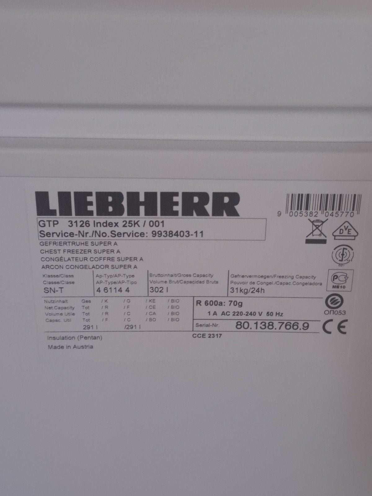 Liebherr GTP 3126 Vrieskist A++, Witgoed en Apparatuur, Ophalen