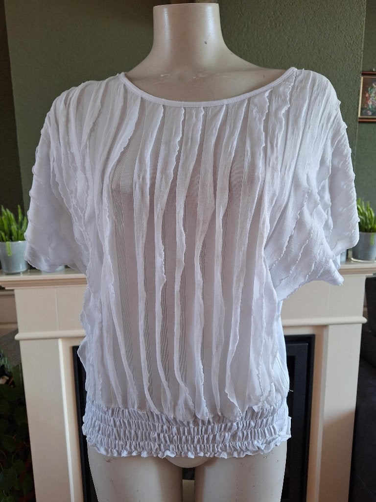 Made in Italy ruches plissé top M 38 40, Maat 38/40 (M), Made in Italy, Verzenden, Wit