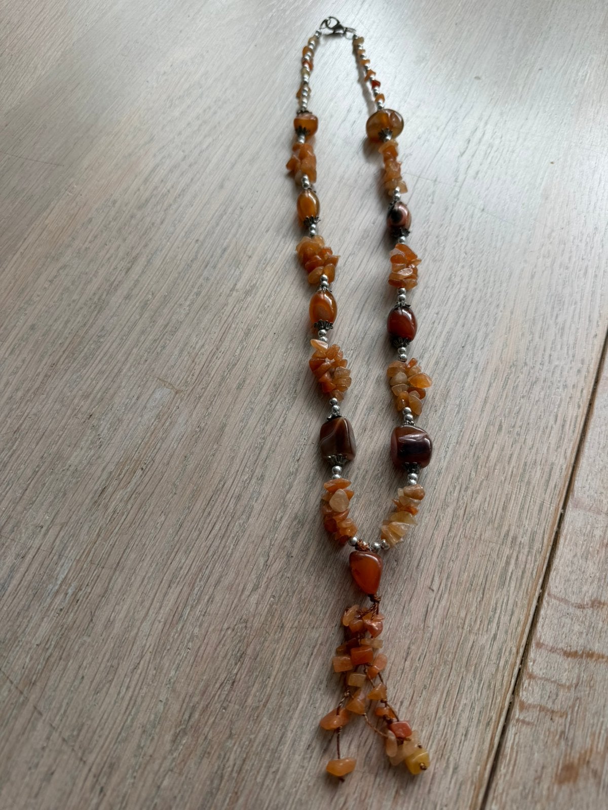 Ketting met carneool kralen, Ophalen of Verzenden, Zo goed als nieuw, Steen of Mineraal