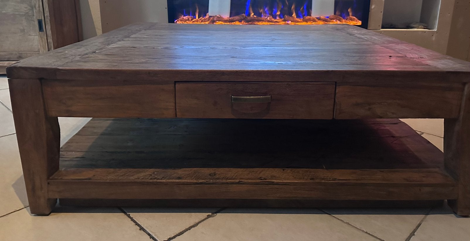 Massief driftwood salontafel, Ophalen, Zo goed als nieuw, Overige houtsoorten, 100 tot 150 cm