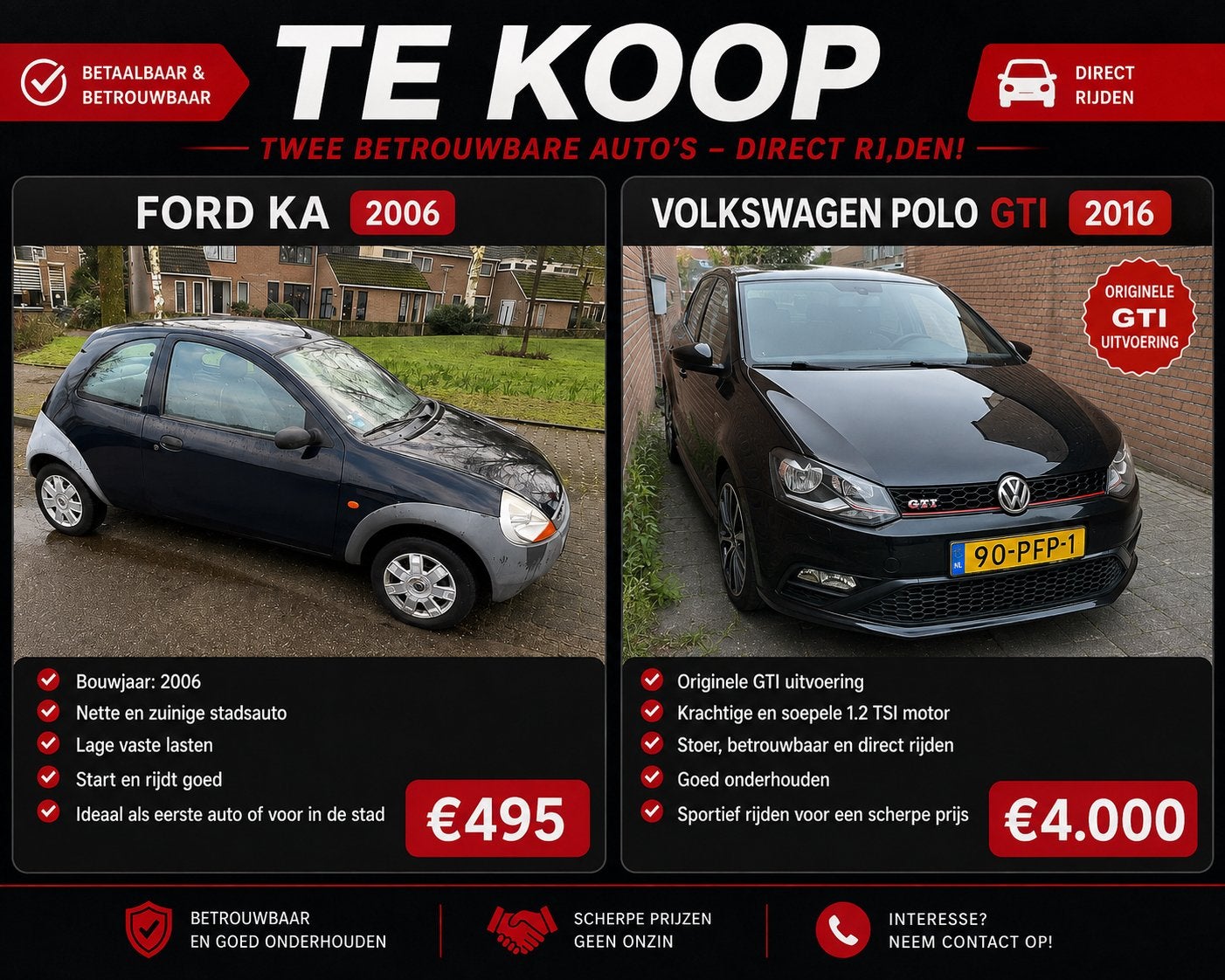 Polo GTI 1.4 TSI DSGFacelift 2016 en Ford ka benzine 3, Particulier, Te koop