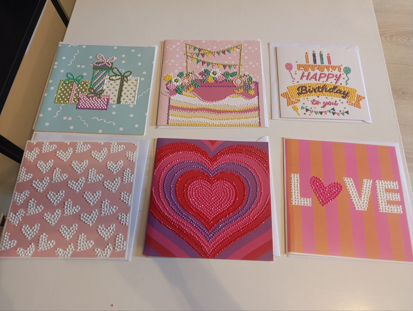 6x Valentijn/ verjaardags diamond painting kaarten, Ophalen, Zo goed als nieuw