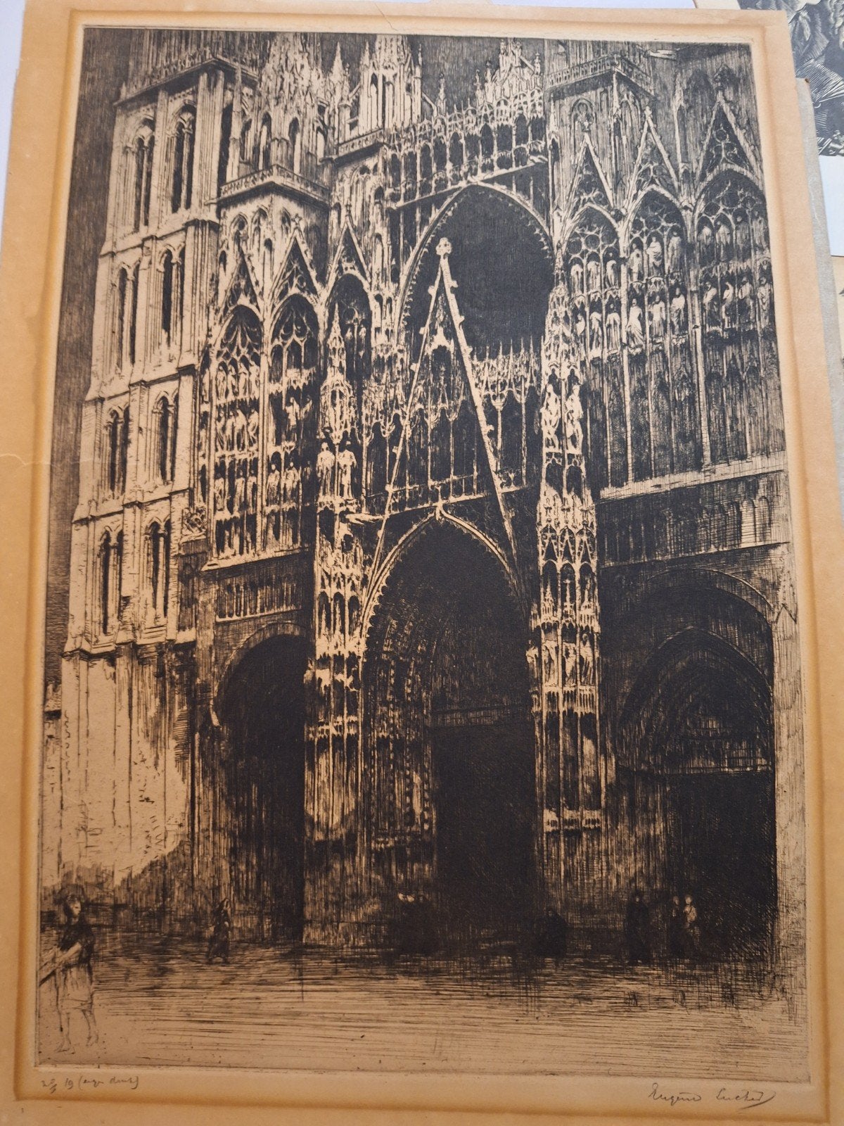 Ets van kathedraal door Eug. Lucker, Antiek en Kunst, Ophalen of Verzenden