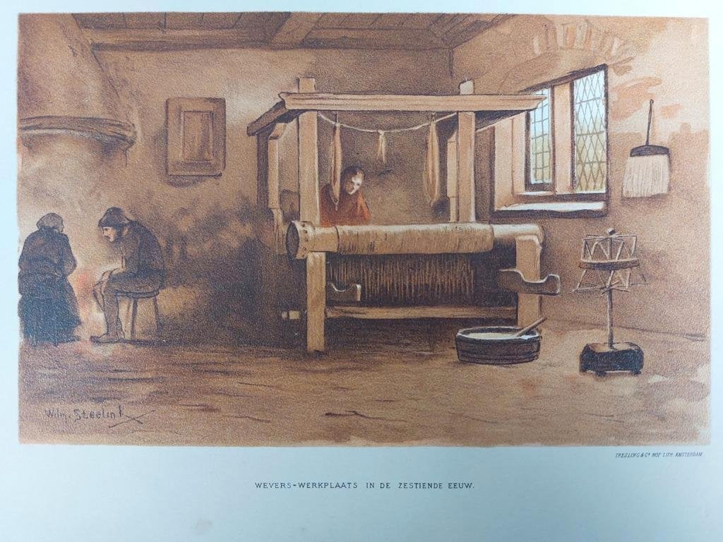 7 / Chromo litho uit 1910 Willem Steelink Wevers werkplaats, Antiek en Kunst, Ophalen of Verzenden