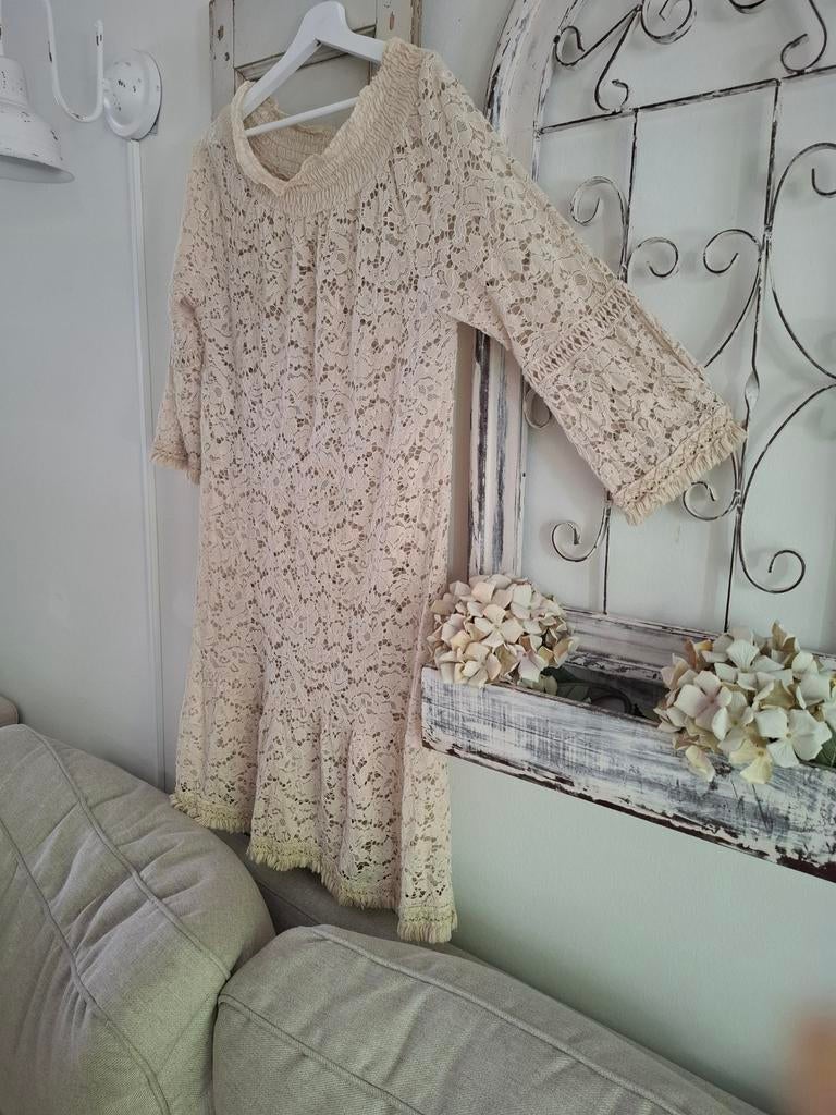 Kanten Ibiza Jurk - Free Size, Maat 38/40 (M), Beige, Ophalen of Verzenden, Gedragen